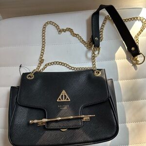 Warner Bros. Deathly Hallows Black Crossbody Bag with Gold Accents